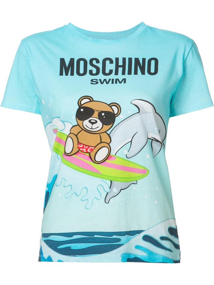 Moschino Teddy And Dolphin T-shirt, Women's, Size: Large, Blue, Cotton