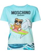 Moschino Teddy And Dolphin T-shirt, Women's, Size: Large, Blue, Cotton