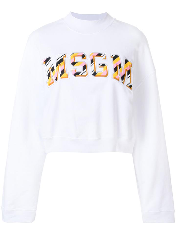 Msgm Front Logo Longsleeved Sweatshirt - White