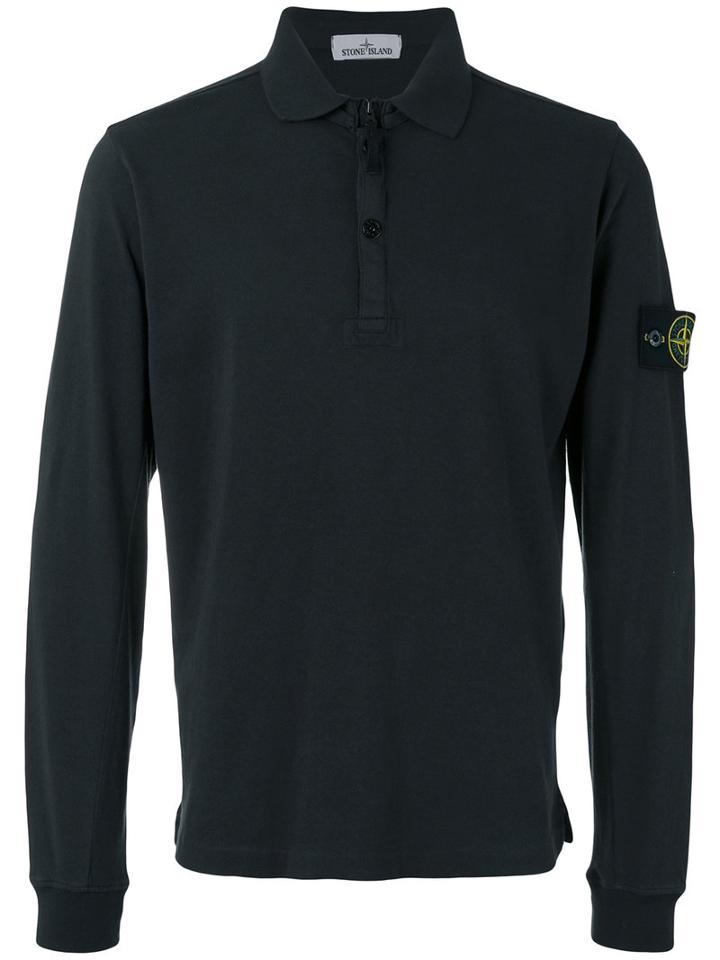 Stone Island Logo Patch Polo Top, Men's, Size: Large, Black, Cotton