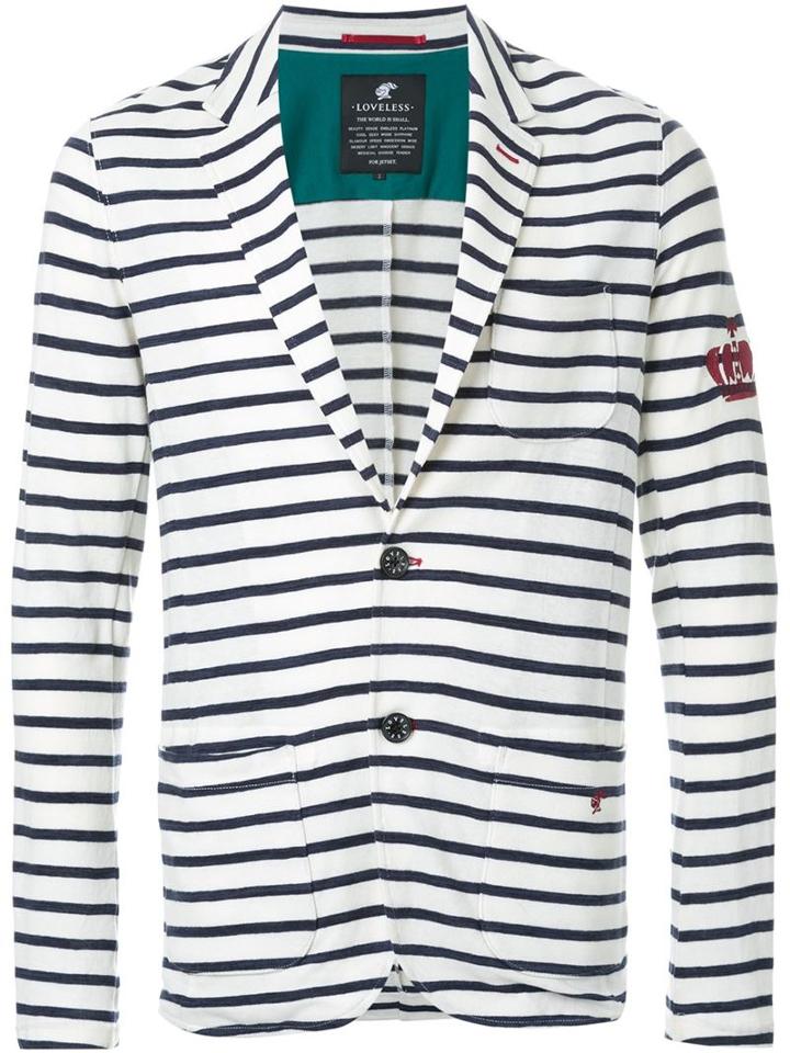 Loveless Striped Two Button Blazer, Men's, Size: 3, White, Cotton
