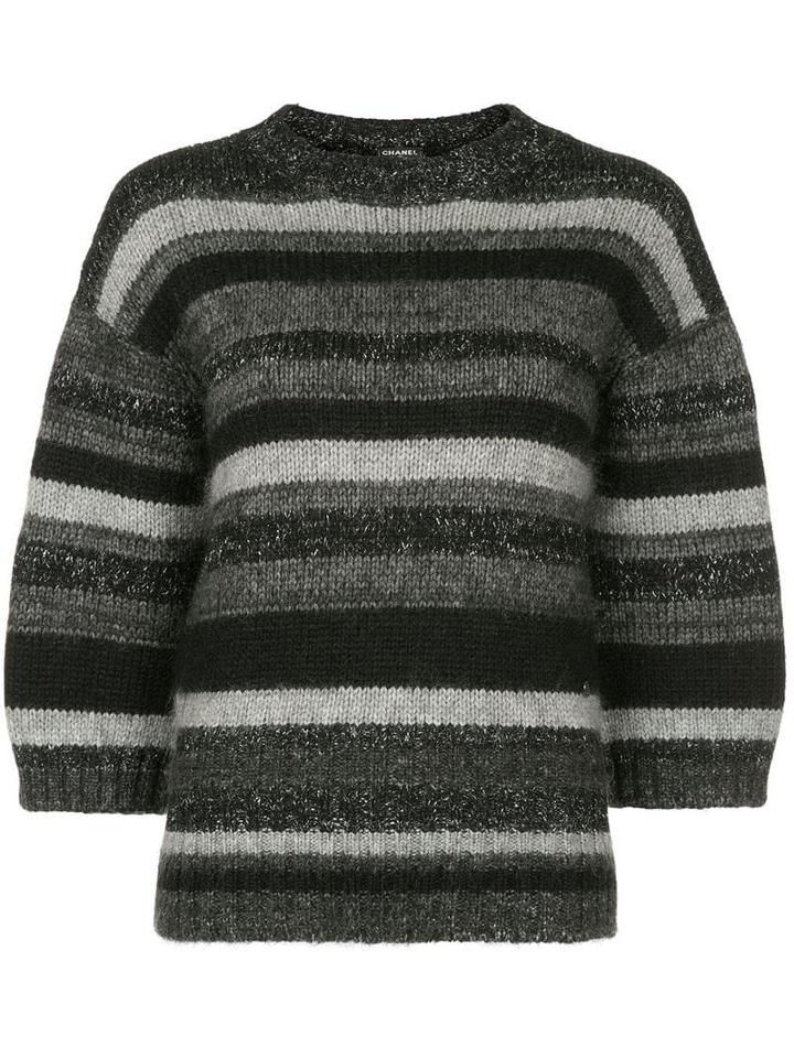 Chanel Pre-owned Three-quarters Sleeve Striped Jumper - Black