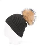 N.peal - Detachable Pompom Ribbed Hat - Women - Cashmere/racoon Fur - One Size, Women's, Grey, Cashmere/racoon Fur