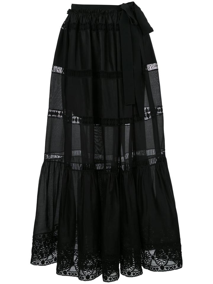 Alberta Ferretti - Semi-sheer Flared Maxi Skirt - Women - Cotton/other Fibers - 42, Black, Cotton/other Fibers