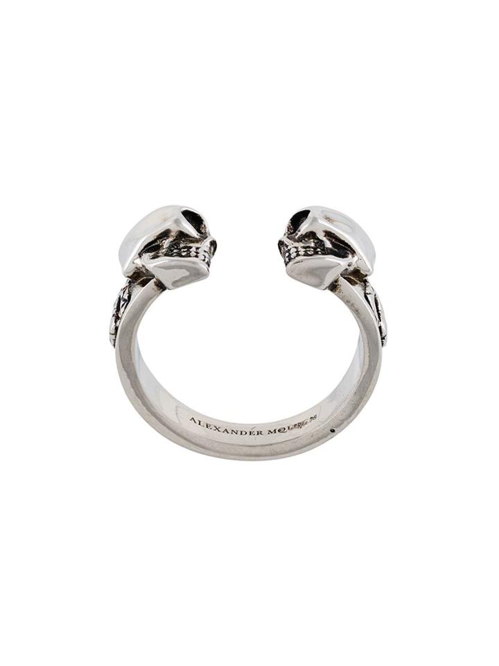 Alexander Mcqueen Twin Skull Ring - Silver