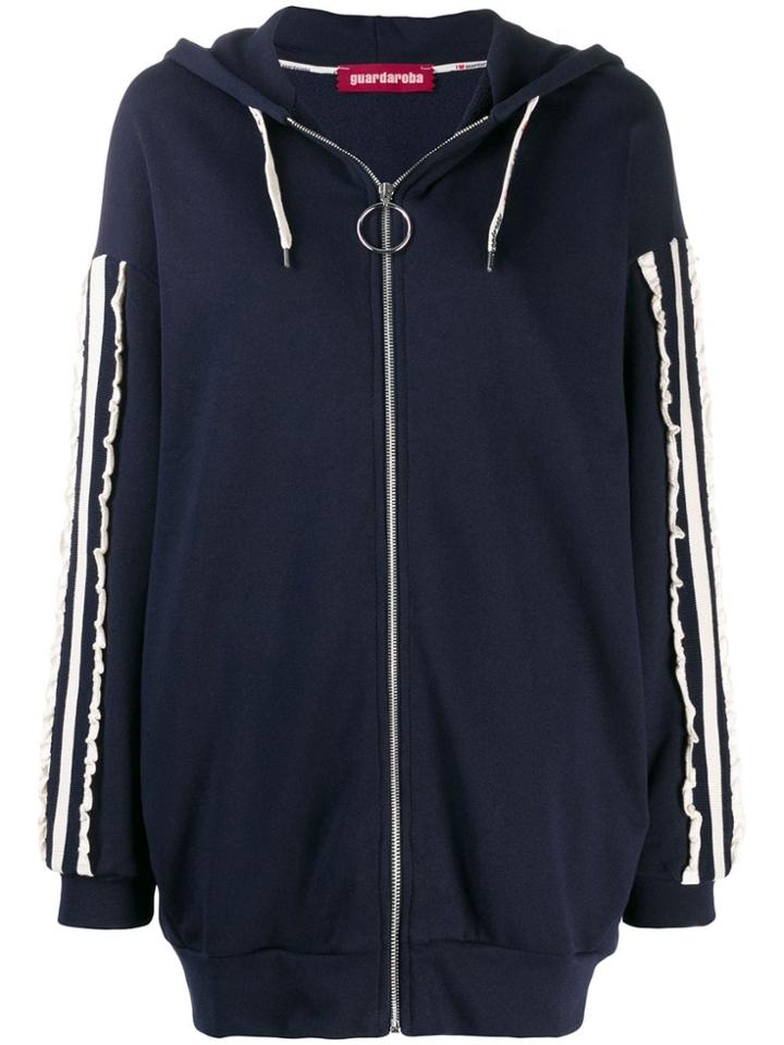 Guardaroba Contrast Ruched Stripes Hoodie - Blue