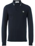 Stone Island Logo Patch Polo Shirt, Men's, Size: Large, Blue, Cotton/spandex/elastane