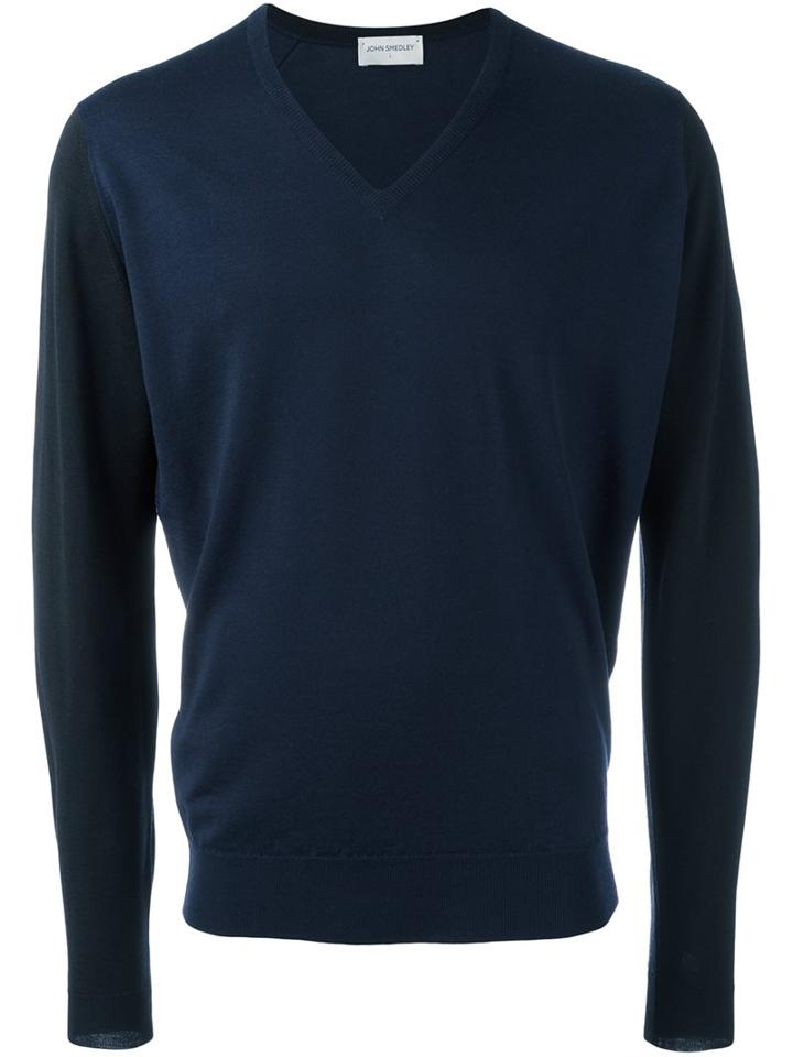 John Smedley V-neck Jumper, Men's, Size: Large, Blue, Merino