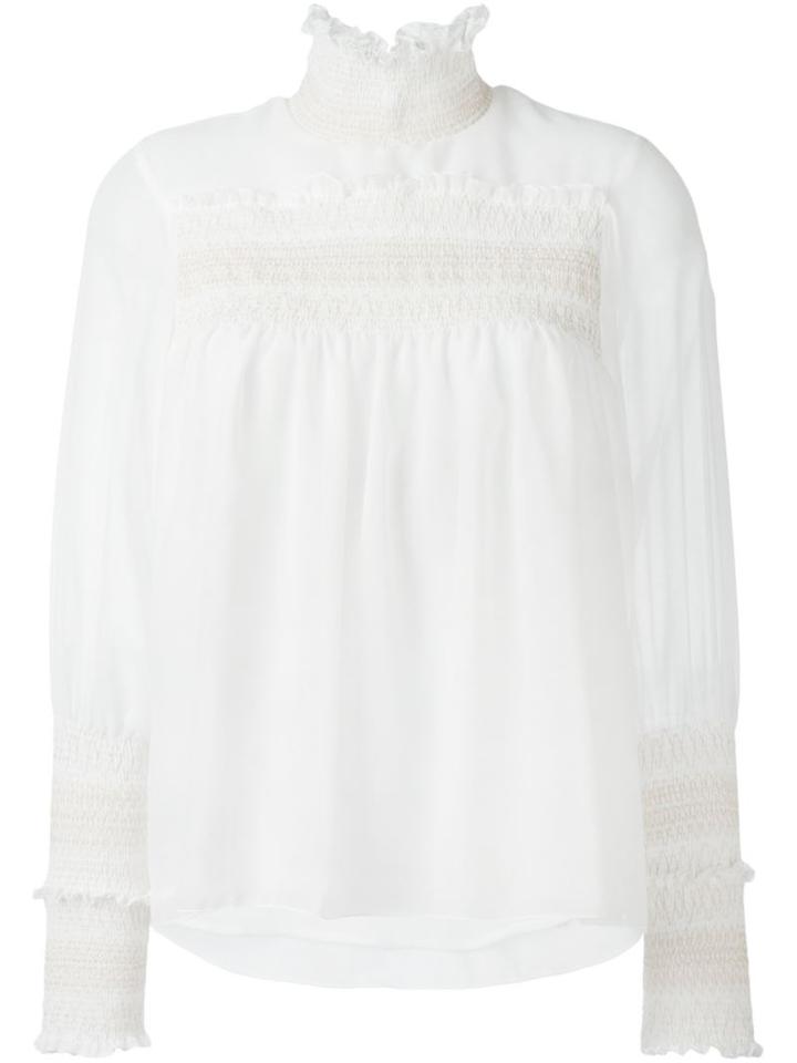 See By Chloé Smocked Detail Blouse, Women's, Size: 40, White, Polyester