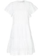 Sea Lace Trimmed Pleated Fitted Dress - White