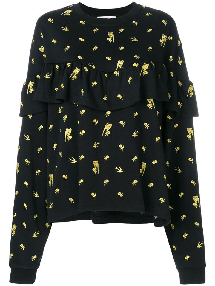 Mcq Alexander Mcqueen Embroidered Floral Detail Sweatshirt - Black