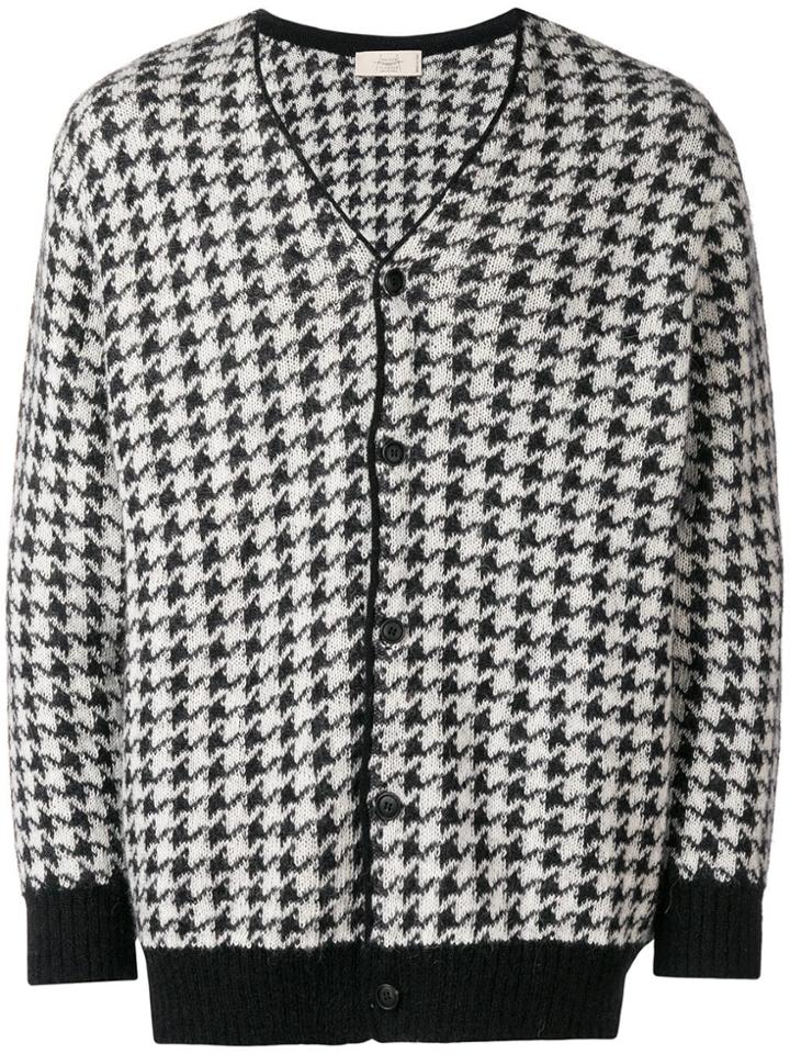 Maison Flaneur Houndstooth Pattern Cardigan - White
