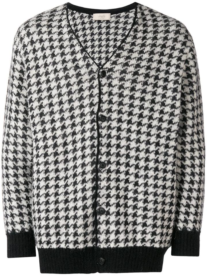 Maison Flaneur Houndstooth Pattern Cardigan - White