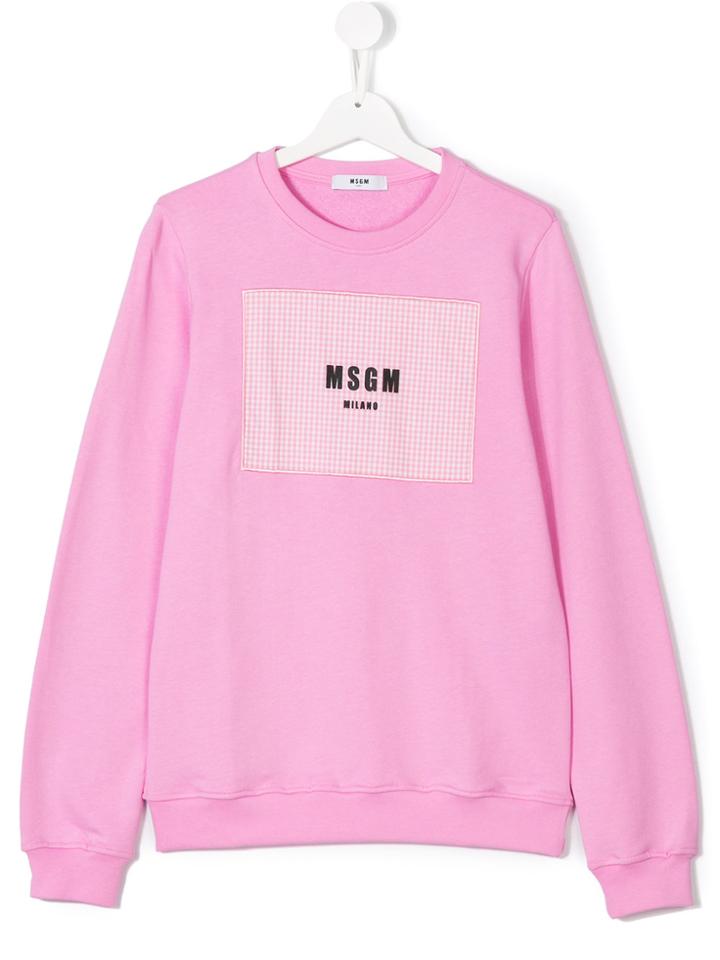 Msgm Kids Logo Check Patch Sweatshirt - Pink & Purple