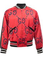 Gucci Guccighost Print Bomber Jacket, Men's, Size: 50, Red, Viscose/silk/cupro