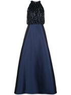 Sachin & Babi Sequin Top Halter Gown - Blue