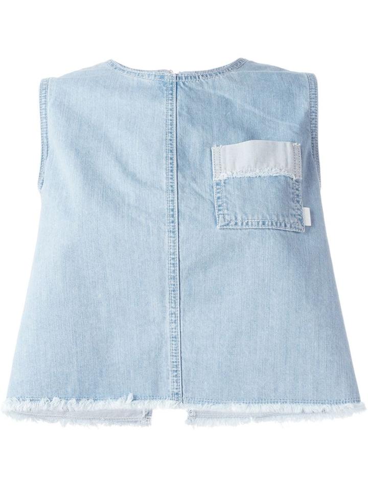 Steve J & Yoni P Frayed Trim Denim Top
