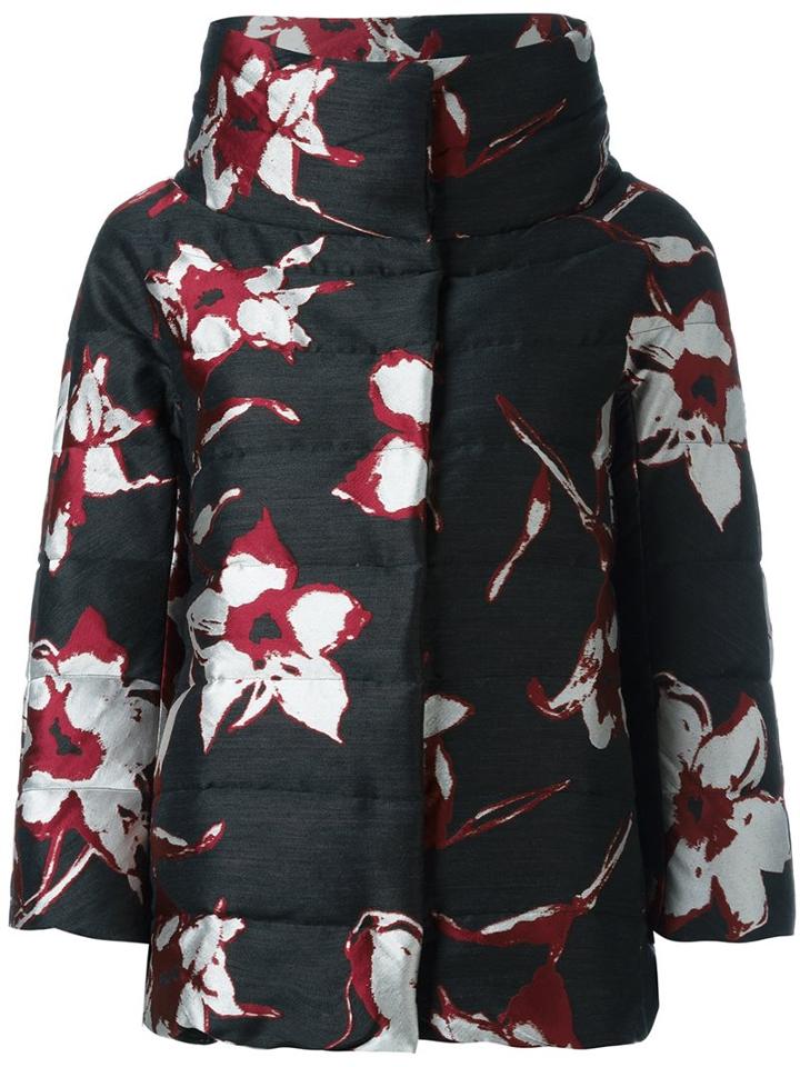Herno Floral Print Padded Jacket, Women's, Size: 42, Black, Cotton/feather Down/polyamide/wool