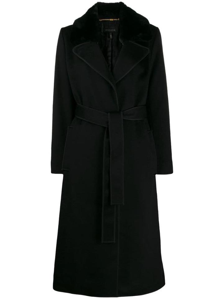 Escada Belted Long-length Coat - Black