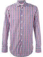 Etro Checked Button Down Shirt, Men's, Size: 42, Blue, Cotton/polyamide/spandex/elastane