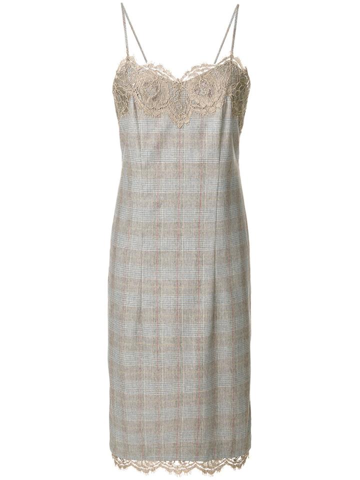 Blumarine Lace Trimmed Checkered Dress - Brown
