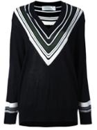 Victoria Victoria Beckham Striped V-neck Jumper, Women's, Size: 8, Black, Wool