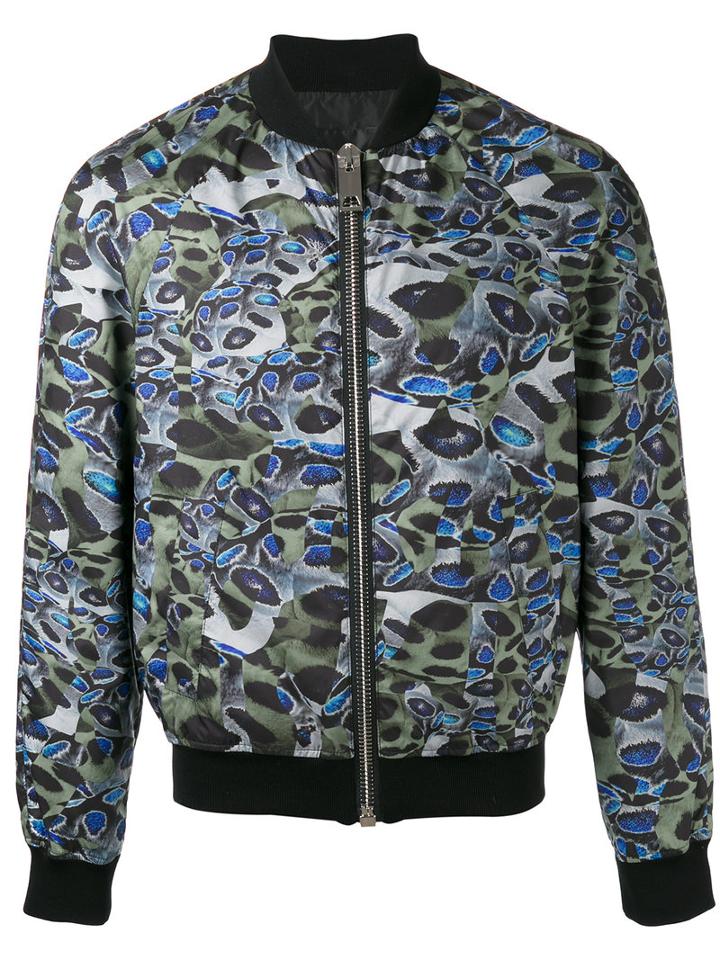 Les Hommes Printed Bomber Jacket, Men's, Size: 52, Green, Polyester/cotton/spandex/elastane