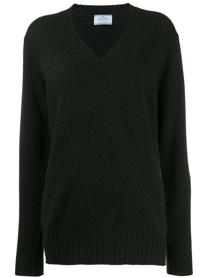 Prada V-neck Cashmere Jumper - Black