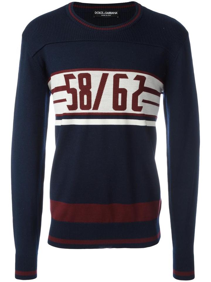 Dolce & Gabbana 58/62 Intarsia Knit Jumper, Men's, Size: 46, Blue, Virgin Wool