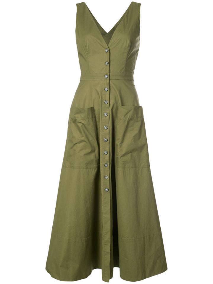 Saloni Patch Pocket Back Cutout Dress - Green