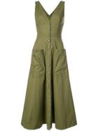 Saloni Patch Pocket Back Cutout Dress - Green