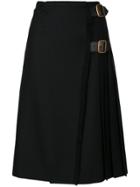 Burberry Pleated Buckled Skirt - Black