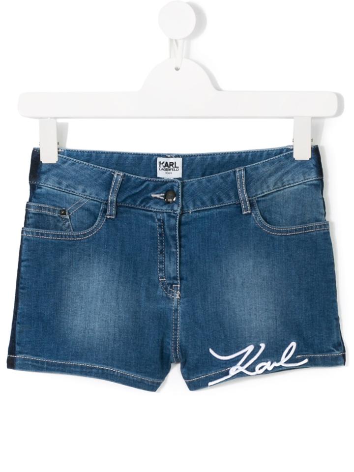 Karl Lagerfeld Kids Karl Embroidered Denim Shorts - Blue