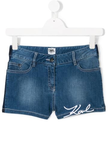 Karl Lagerfeld Kids Karl Embroidered Denim Shorts - Blue