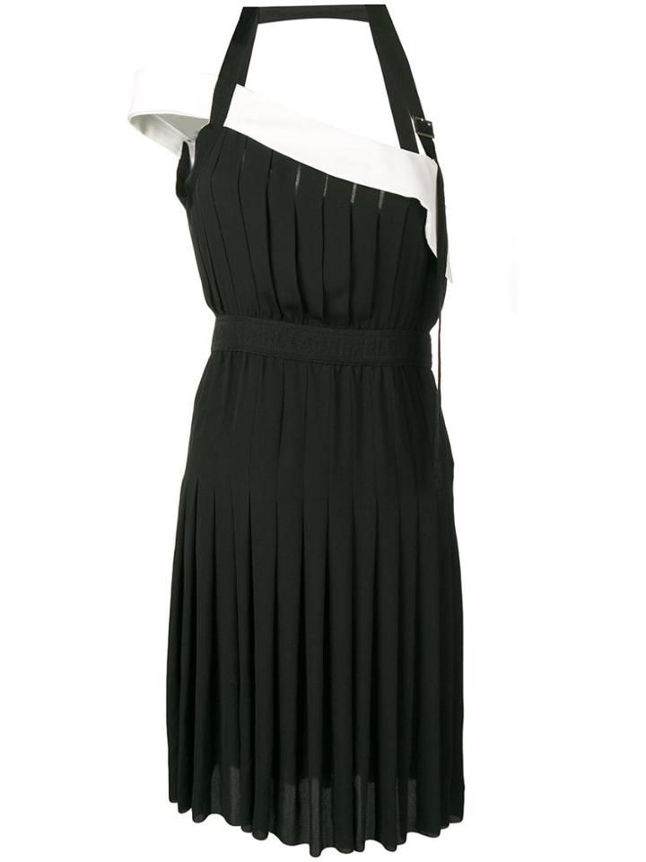 Karl Lagerfeld Pleated One Shoulder Dress - Black