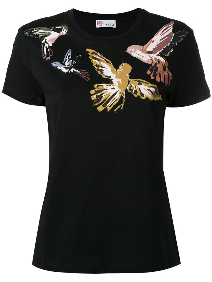Red Valentino Bird Print T-shirt, Women's, Size: Small, Black, Cotton