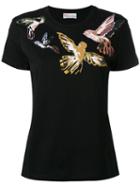 Red Valentino Bird Print T-shirt, Women's, Size: Small, Black, Cotton