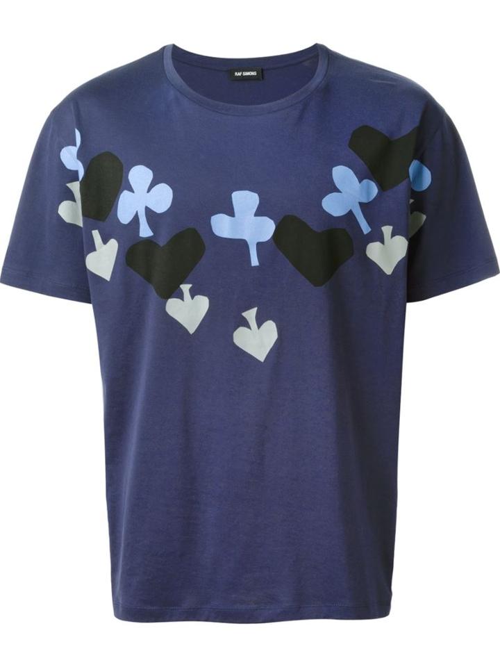Raf Simons Card Suits Print T-shirt, Men's, Size: L, Blue, Cotton
