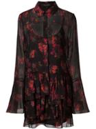 Thakoon Printed Ruffled Shirt Dress, Women's, Size: 4, Black, Silk/spandex/elastane
