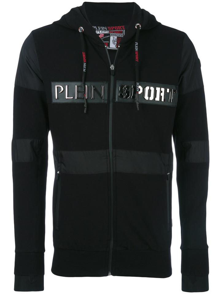 Plein Sport Logo Plaque Zipped Hoodie - Black