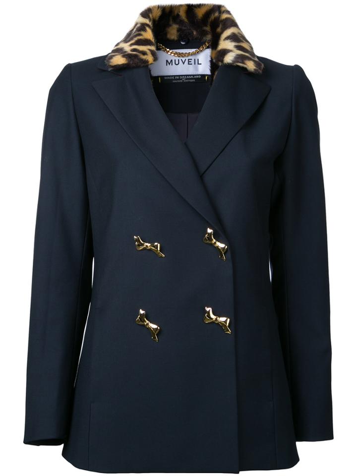 Muveil Leopard Collar Double Breasted Jacket - Blue