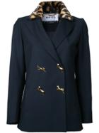 Muveil Leopard Collar Double Breasted Jacket - Blue