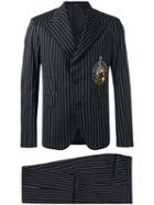 Pinstripe Musical Patch Suit - Men - Silk/cotton/polyester/glass - 48, Black, Silk/cotton/polyester/glass, Dolce & Gabbana