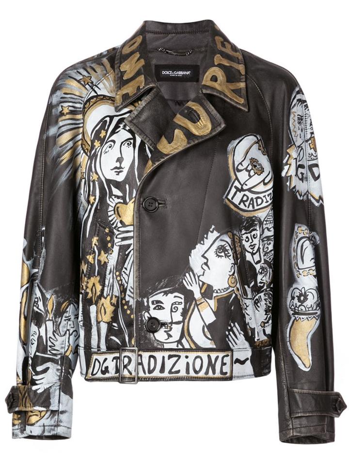 Dolce & Gabbana Graffiti Leather Jacket - Black