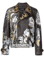 Dolce & Gabbana Graffiti Leather Jacket - Black