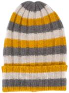 The Elder Statesman Cashmere Striped Beanie - Yellow & Orange