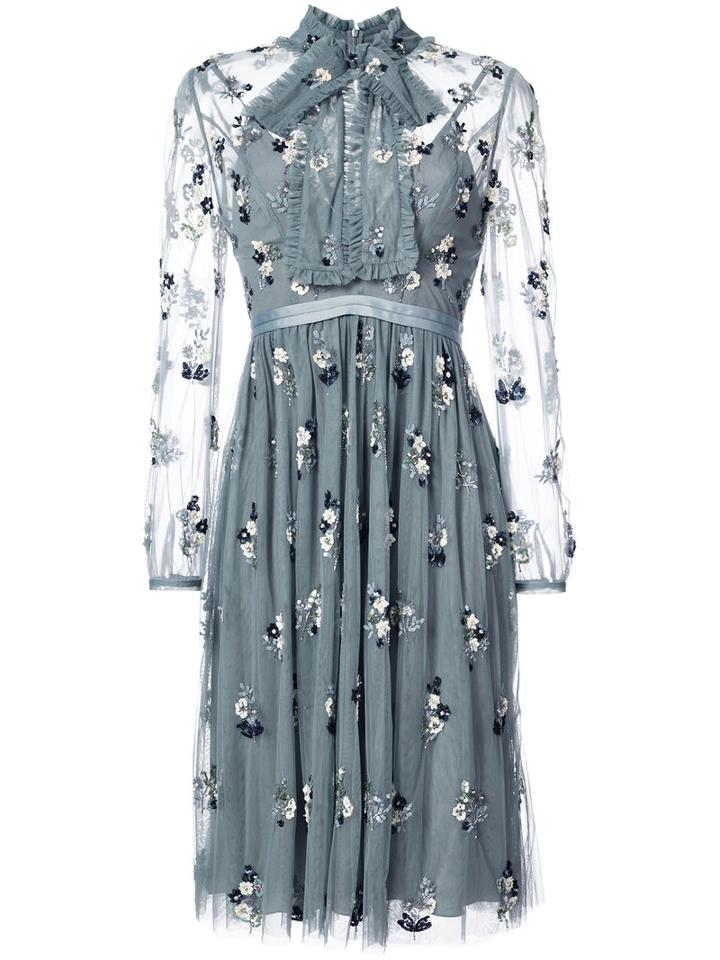 Needle & Thread - Embroidered Shirt Dress - Women - Nylon/polyester - 4, Blue, Nylon/polyester