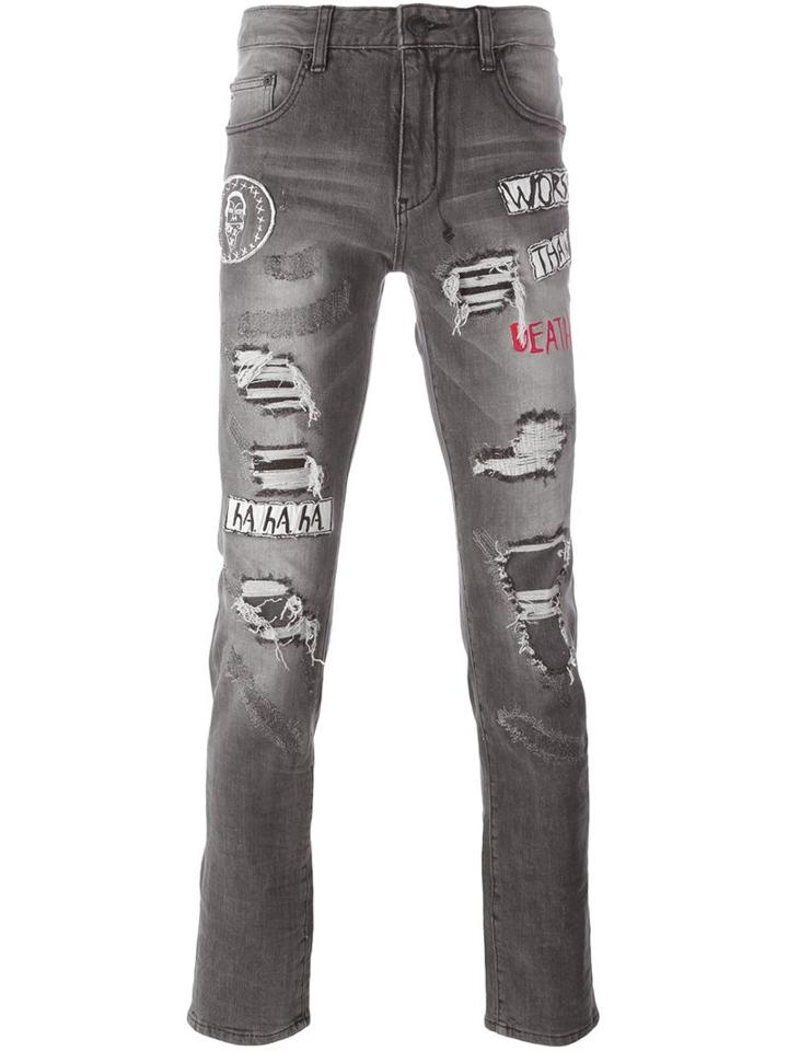Haculla Frayed Slim-fit Jeans, Men's, Size: 30, Grey, Cotton/polyester