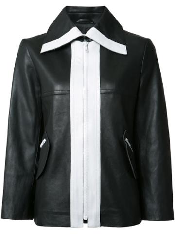 Carven Contrast Leather Jacket, Women's, Size: 36, Black, Acetate/viscose/lamb Skin