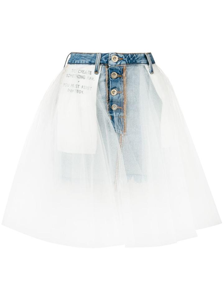 Unravel Project Patched Tulle And Denim Shorts - Blue